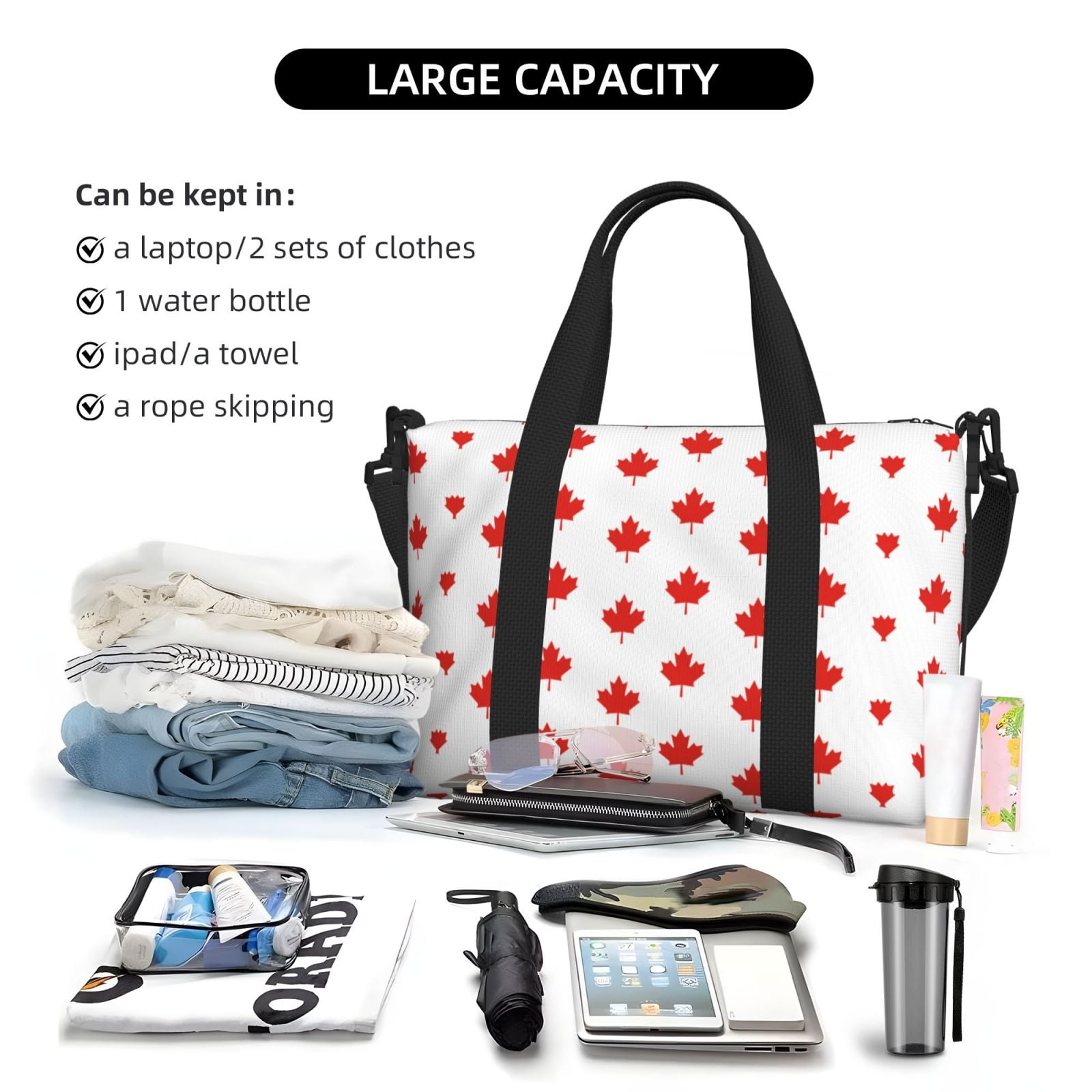 Travel Duffel Bag Canada Maple Leaf Sports Tote Gym Bag Shoulder Weekender Overnight Bag For Women Men