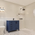 thumbnail image 2 of Ayna Decors Rooh 36 in Navy Blue Bathroom Vanity Set with White Quartz Countertop and Brass Faucet | Pop-Up Drain and P-Trap Included | Black Hardware, 2 of 10