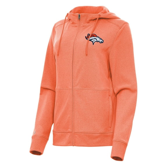 Women's Antigua Heather Orange Denver Broncos Seeker Full-Zip Hoodie Jacket