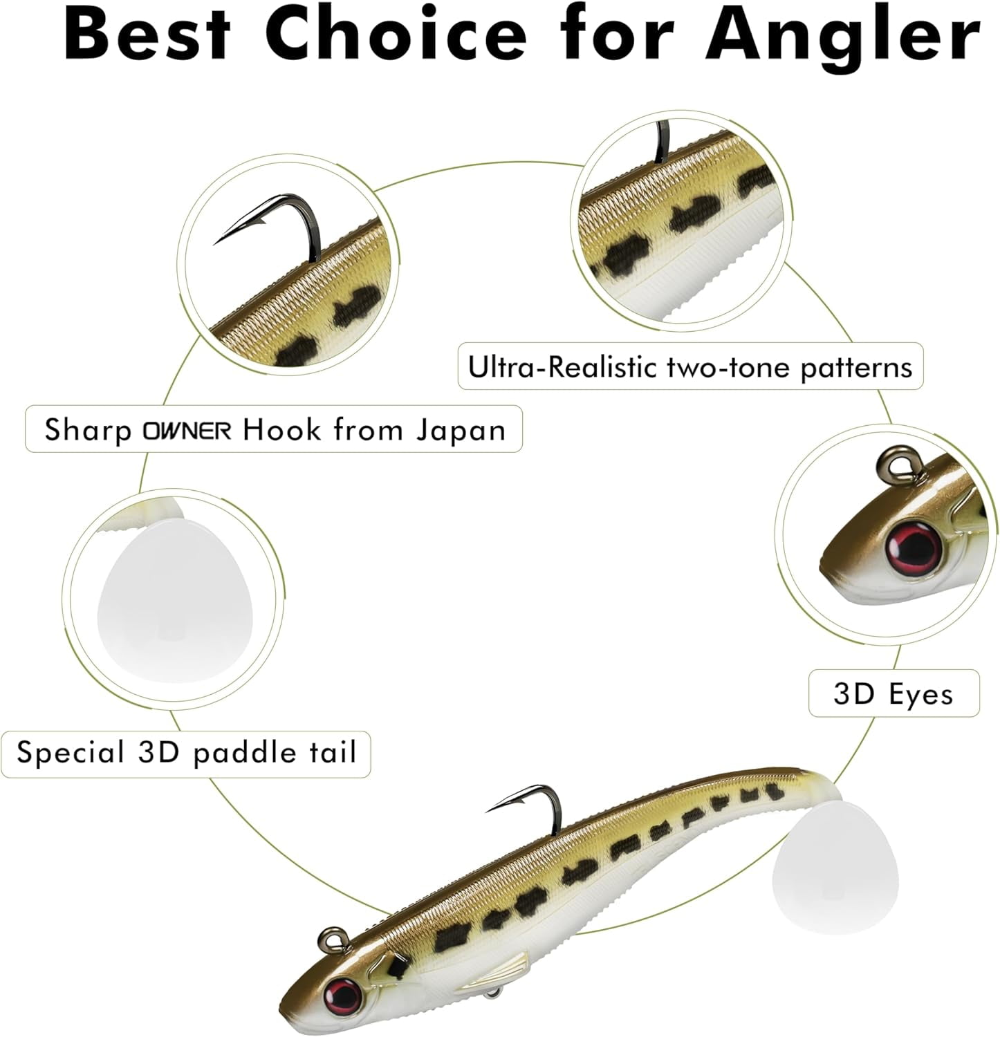 TRUSCEND Shadtale Soft Fishing Lures with BKK Hooks – Easy Catch: Trembly Sinking and Vibrating Swim for More Bites, Paddle Tail Swimbait for Bass, Trout, Crappie, Walleye, Ideal for Family Fishing