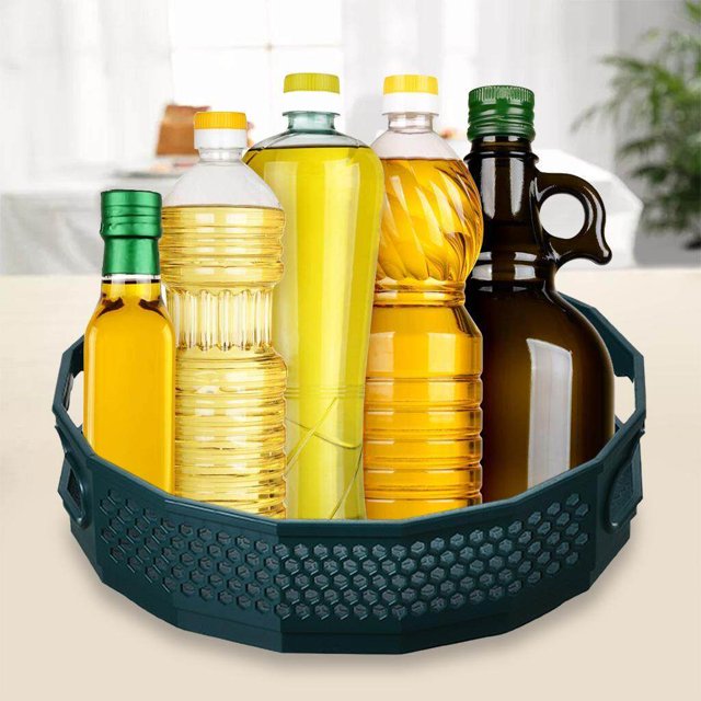 Maoww Anti-Skid Turntable Spice Rack Bathroom Storage Tray Organizer Container Green L