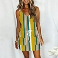 thumbnail image 2 of Spaghetti Strap Dresses for Women Waist Dress with Pockets Striped Print T-shirt Dress Sleeveless V Neck Tank Dress, 2 of 4