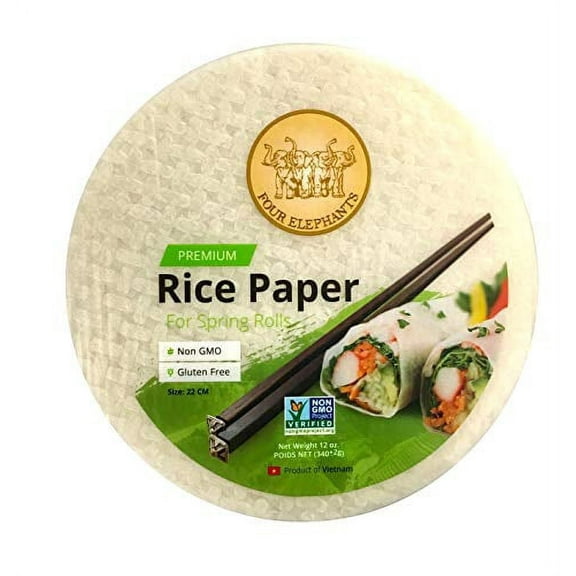 Four Elephants Premium Spring Roll Rice Paper 3pk Round Non-GMO Verified 22 CM