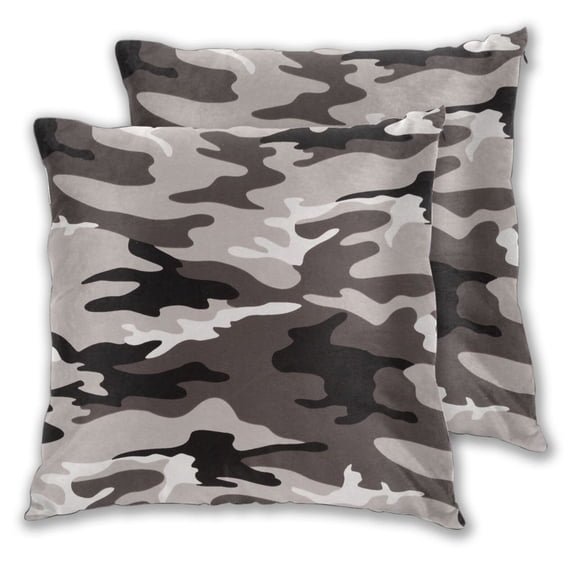 Camouflage Gray Couch Square Decorative Throw Pillow Covers Set of 2 for Sofa Bed Cushion Covers Home Decor 18"x18"