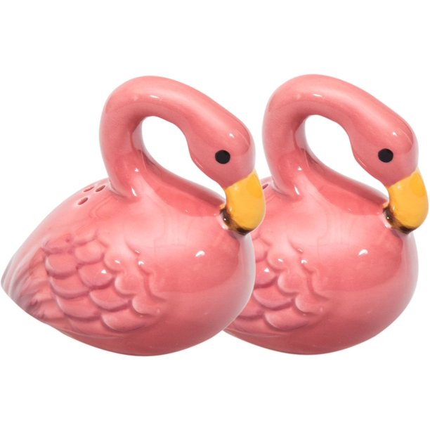 Pretty in Pink Flamingos Salt and Pepper Shakers Set