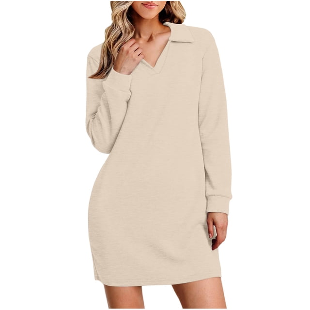 Lovzfmll Robe d'Automne pour Femmes, Couleur Unie, Col en V, Manches Longues, Style Sportif, Kaki, P