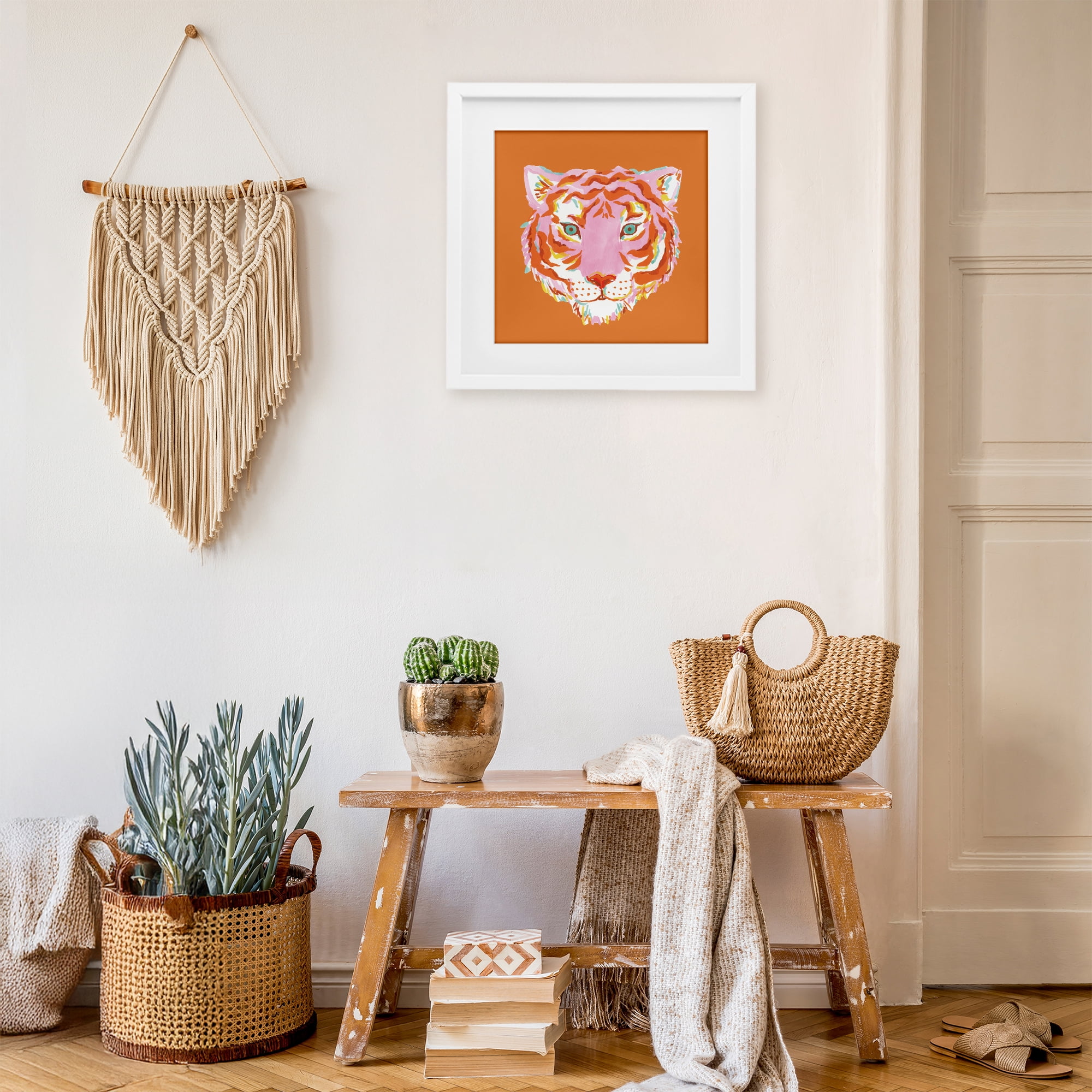 Stupell Industries Fun Bold Orange Tiger White Framed Print Under Glass, design by Karolina Sato