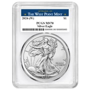 2024 W $1 American Silver Eagle PCGS MS70 West Point Label White Frame