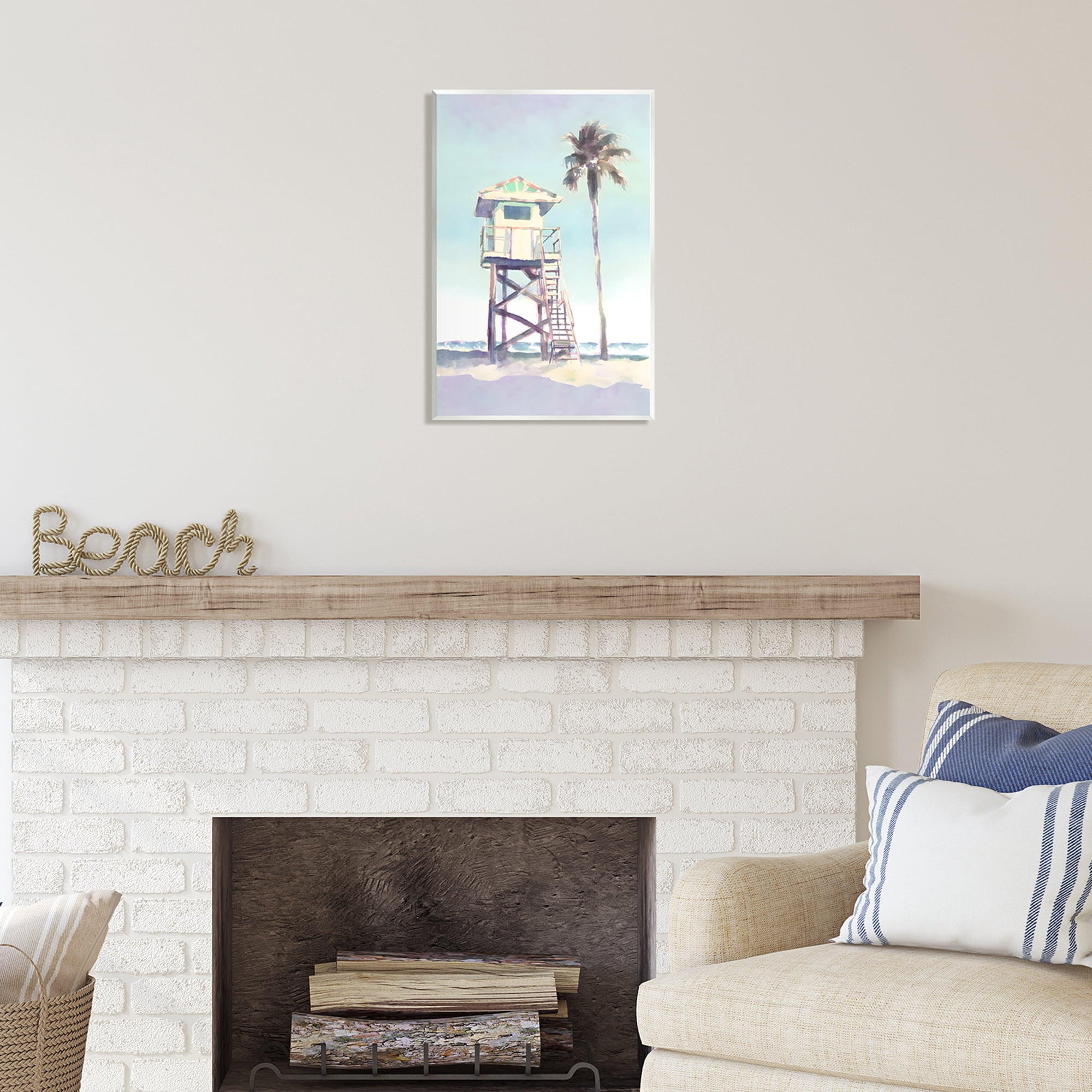 Stupell Industries Muted Beach Hut Landscape Painting Unframed Art Print Wall Art, 13 x 19