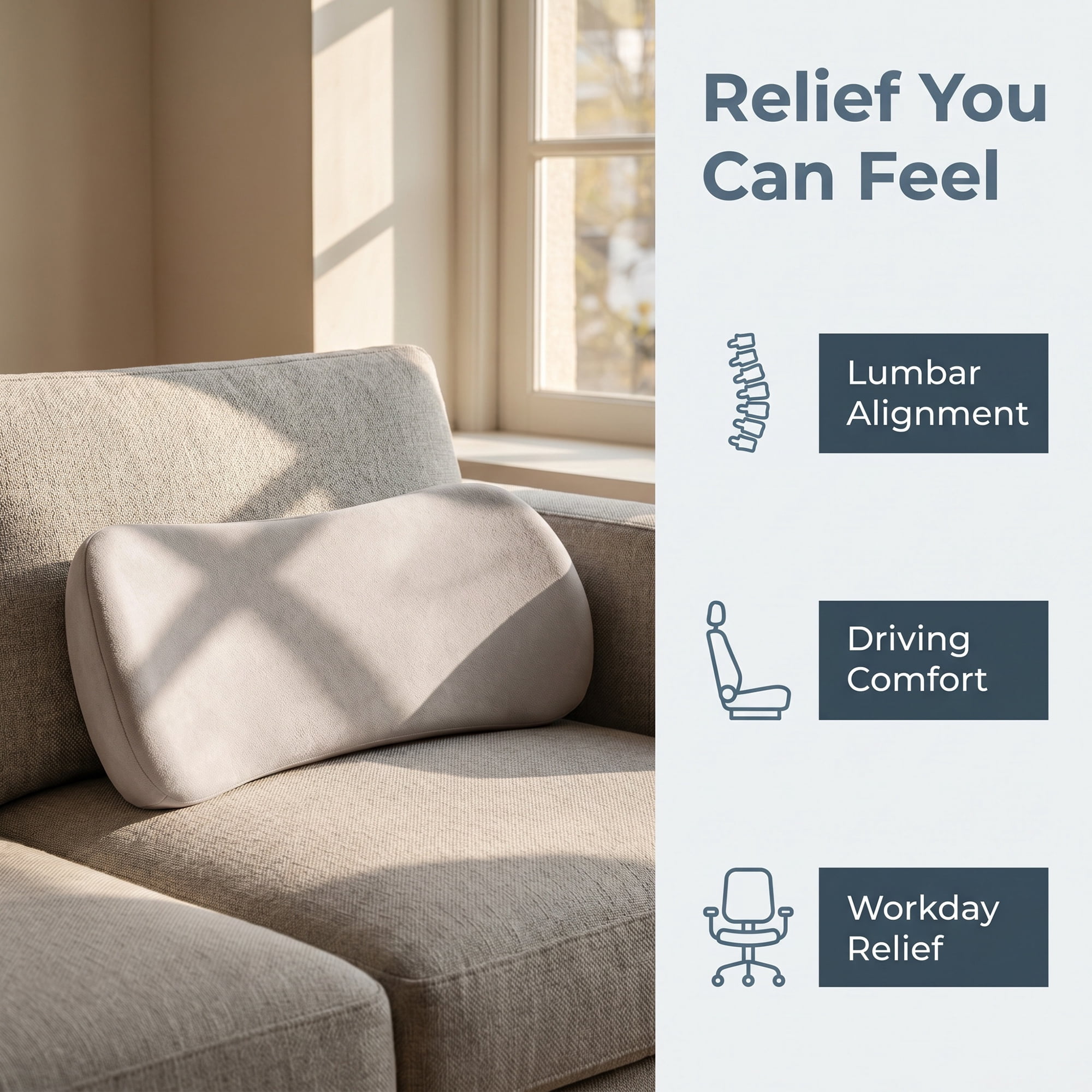 Unique Bargains Lumbar Support Pillow for Back Support Rock Gray 14.2" x 6.7"