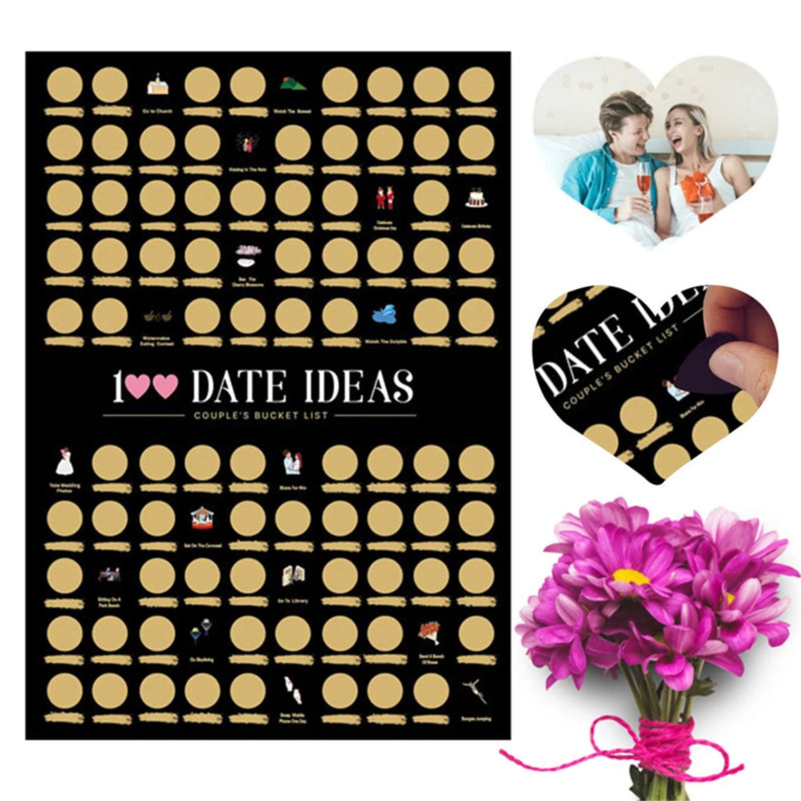 Keusn 100 Dates Ideas Scratch Off Poster Engagement Gifts for Her Date Night Anniversary for Couples Birthday Gifts for Women Wedding Gifts Matching