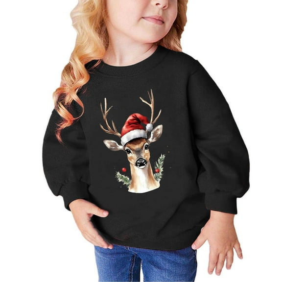 TFEOQRY Toddler Boys and Girls Christmas Sweatshirts Santa Claus Printed Long Sleeve Hoodless Sweatshirt Black