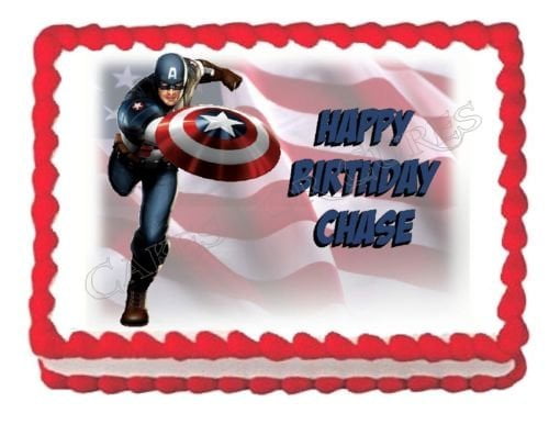 Cake Topper Birthday Captain America personal Rice paper,Icing fondant Sheet 830 
