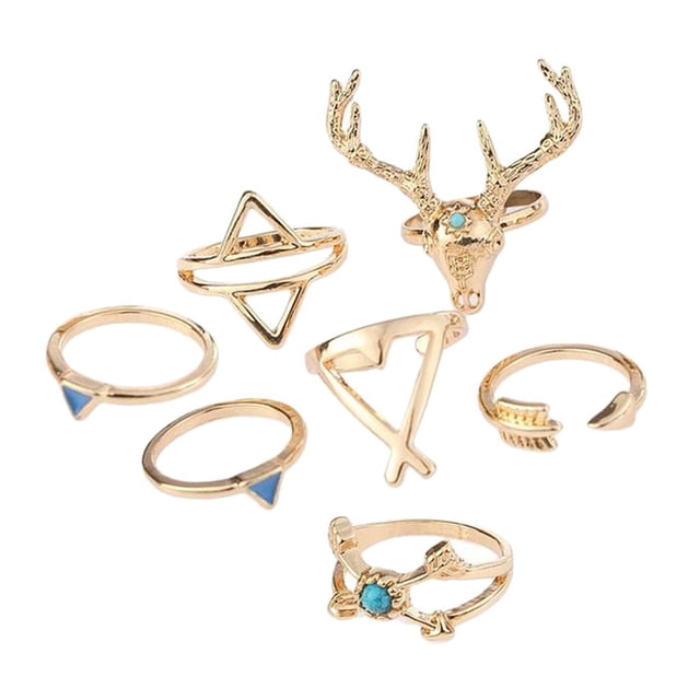 Juego de anillos bohemios de flecha de estilo vintage de 7 piezas Juego de dorado Jinwen Anillos bohemios de moda