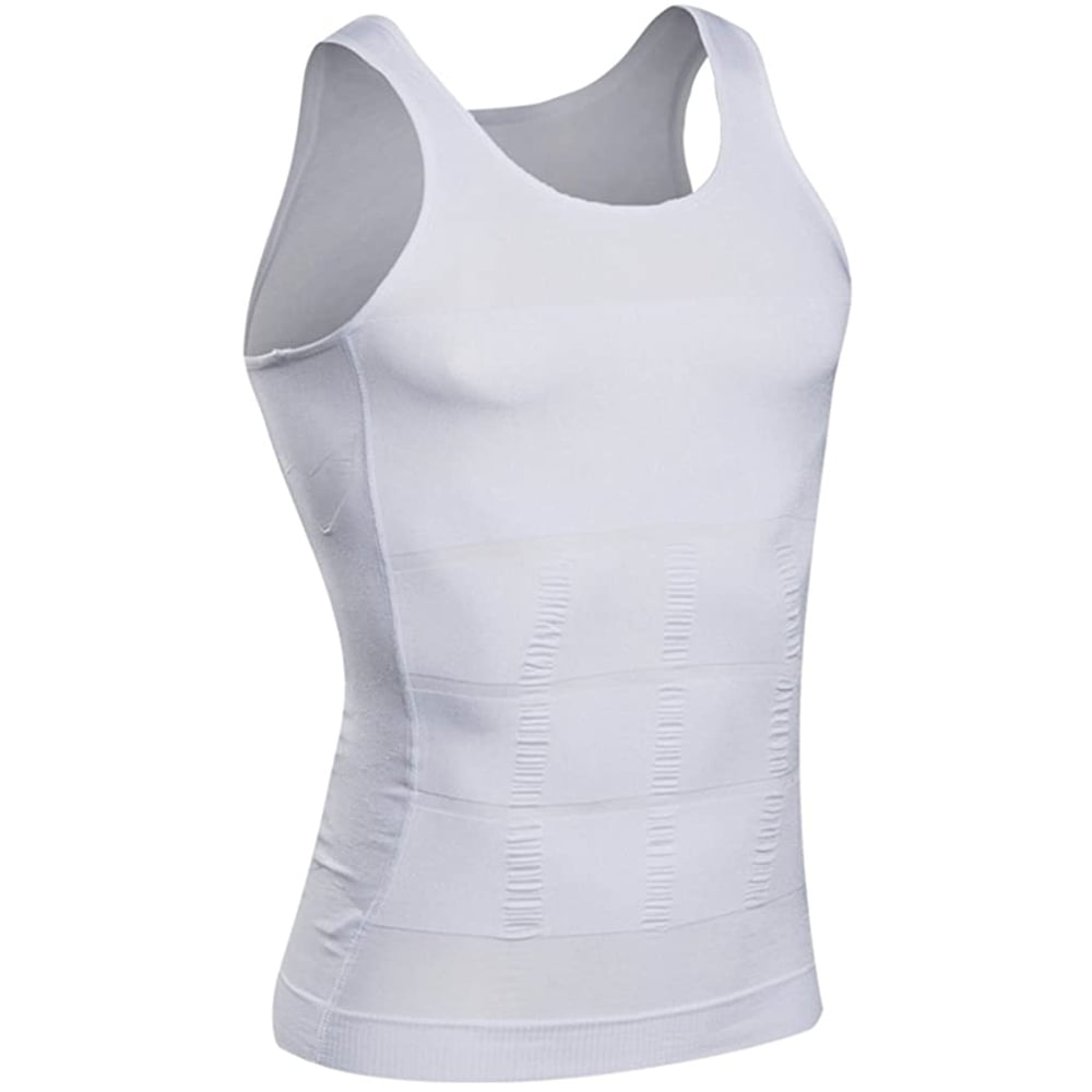 Bonivenshion Men's Compression Shirt Shapewear Slimming Body Shaper Vest Weight  Loss Tank Top Undershirt-White