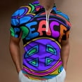 thumbnail image 2 of Peace And Love Flowers And Stars Hippie Design Men Zipper T-shirt Summer Casual Short Sleeve T-shirt Top, 2 of 7