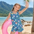 thumbnail image 4 of COEQINE Girls Two Piece Tankini Swimsuit with Shorts, Crewneck Sleeveless Swimming Bathing Suit Racerback Summer Beach Swimwear for Big Kid Preteen Age 10-11, Mushroom Daisy Leaf Blue, 4 of 8