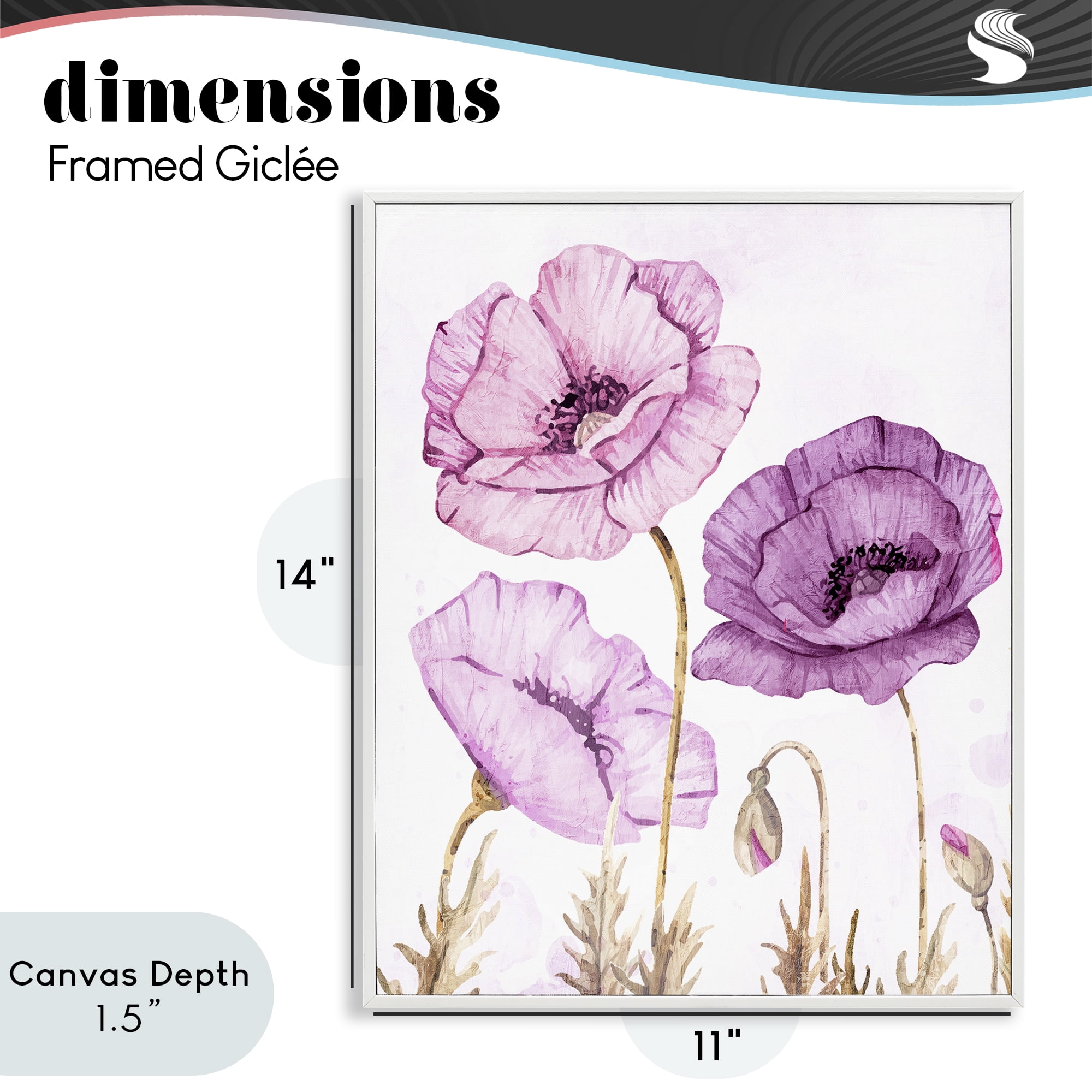 Stupell Industries Bright Poppies in Purple White Framed Giclee Art, design by Kim Allen