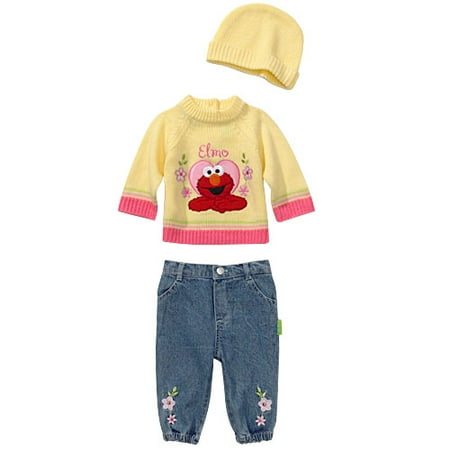 Sesame Street - 3-Piece Elmo Sweater, Pant and Hat Set - Infant
