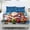 Santa Snowy Blue, variant on Jeiento Red Christmas Toile 3-Piece Bedding Set, Soft Deep Pocket Fitted Sheet with 2 Pillow Shams, Vintage Winter Forest Deer Pattern Bed Cover for Holiday Bedroom, Twin Size