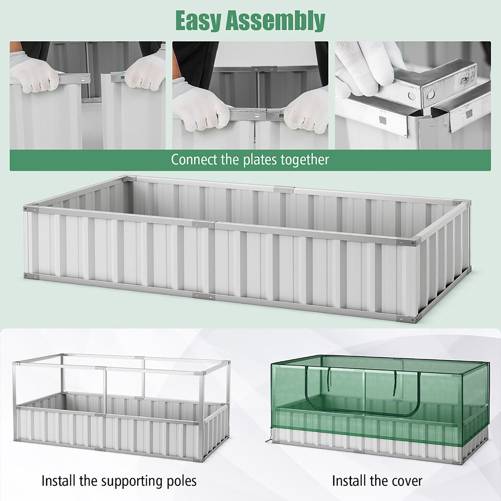 Gymax 69'' x 36'' x 28'' Galvanized Raised Garden Bed w/ Cover Roll-up Window Greenhouse