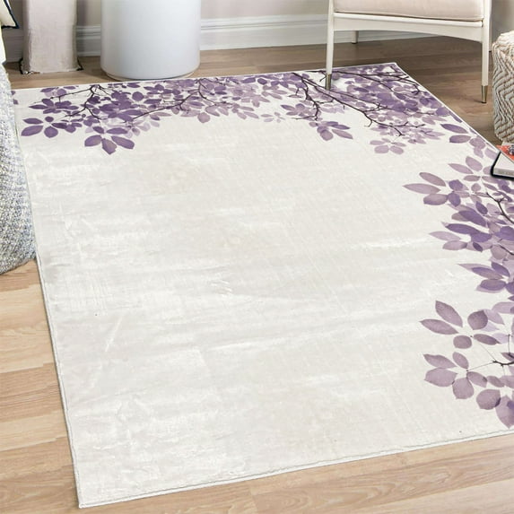 Leaves Decorative Rug, Broad Leaves Close-up Background Garden Organic Foliage Shrubs Cells Plant Image, Quality Carpet for Bedroom Dorm and Living Room, 6 Sizes, Pale Lavender, by Ambesonne