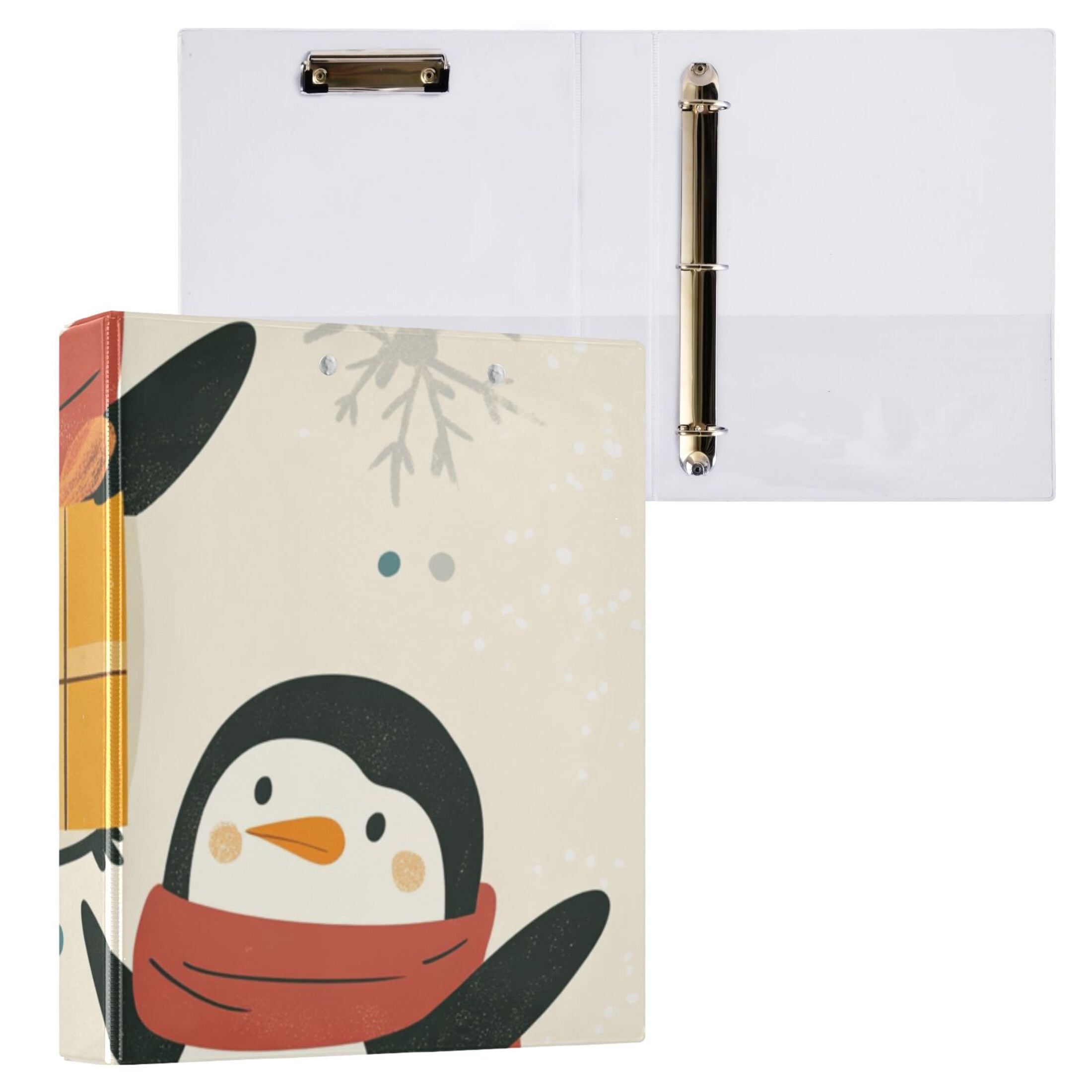Penguins with Gifts 3 Ring Binders 1.5 inch Hardcover File Folders with Interior Pockets A4 Size Organizer for School Office Hospital