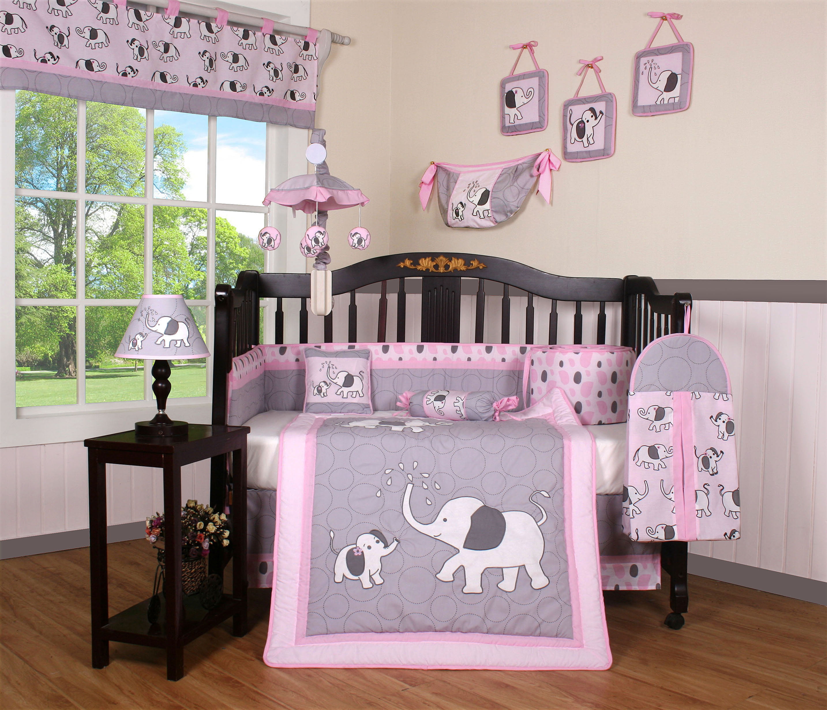 14 pcs Crib Bedding Set including Music Mobile Pink Zebra Baby Boutique 