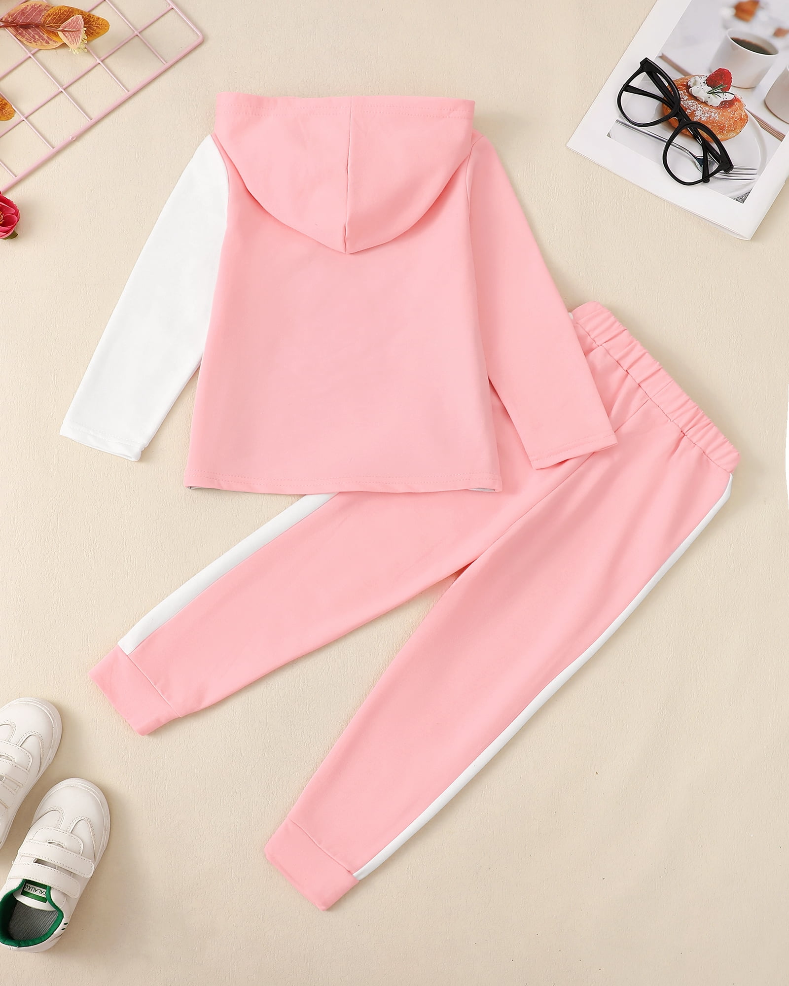 5T Kids Girl Clothes Little Girl Outfits Hooded Long Sleeve Tops Pants Set Little Girl Fall Clothing Outfits Pink 5-6 Years Little Girl Clothes