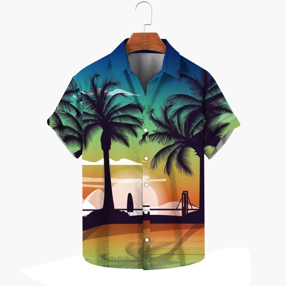 Father Day Sale!Hawaiian Shirts for Men Vintage,Men's Short Sleeve Button Down Vintage Beach Shirts,Hawaiian Casual Printed Beach Shirt Summer Regular Fit Top,Mens Floral Beach Shirts Wrinkle Free