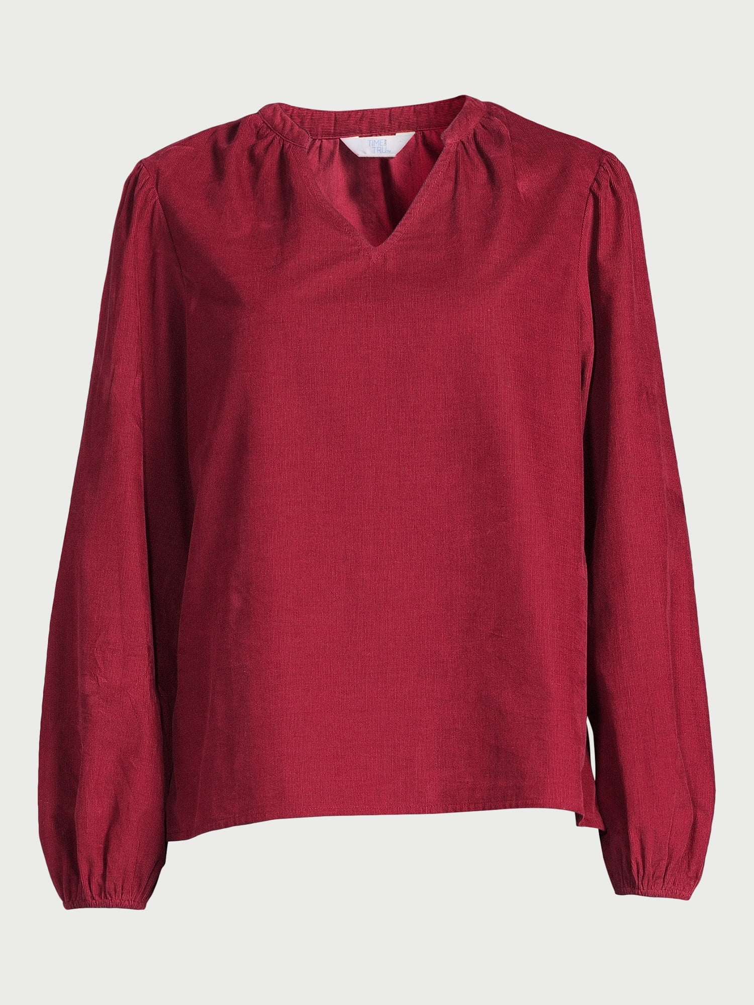 Time and Tru Women's Puff Sleeve Corduroy Top, Sizes XS-XXXL