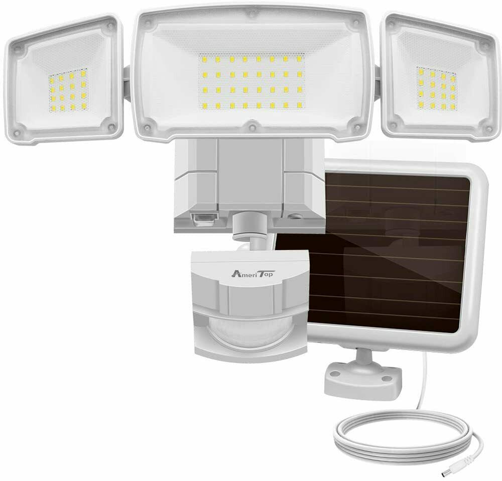 Solar Lights Outdoor, AmeriTop Super Bright LED Solar Motion Sensor Lights with Wide Angle Illumination; 1500LM 6000K, 3 Adjustable Heads, IP65 Waterproof Outdoor Security Lighting - image 1 of 8