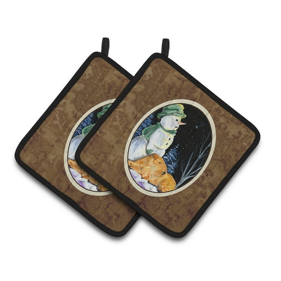 Snowman with Lakeland Terrier Pair of Pot Holders