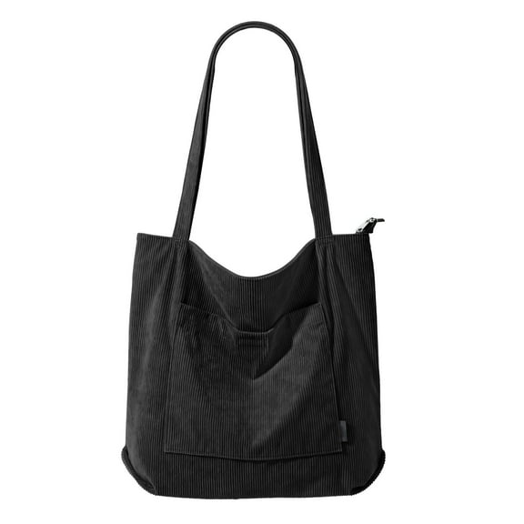 Otqutp Corduroy Canvas Handbag Simple Retro Shoulder Bag Women's Bag for Casual Traveling Hiking Fashion Tote Bag Shoulder Bags(Black,One Size)