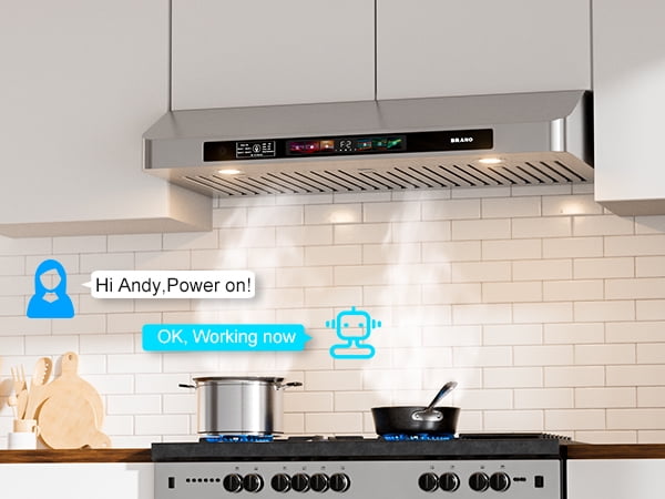 36 inch Range Hood, 900 CFM Powerful Kitchen Vent Hood with Voice/Touch/Gesture Control, Stainless Steel & Tempered Glass