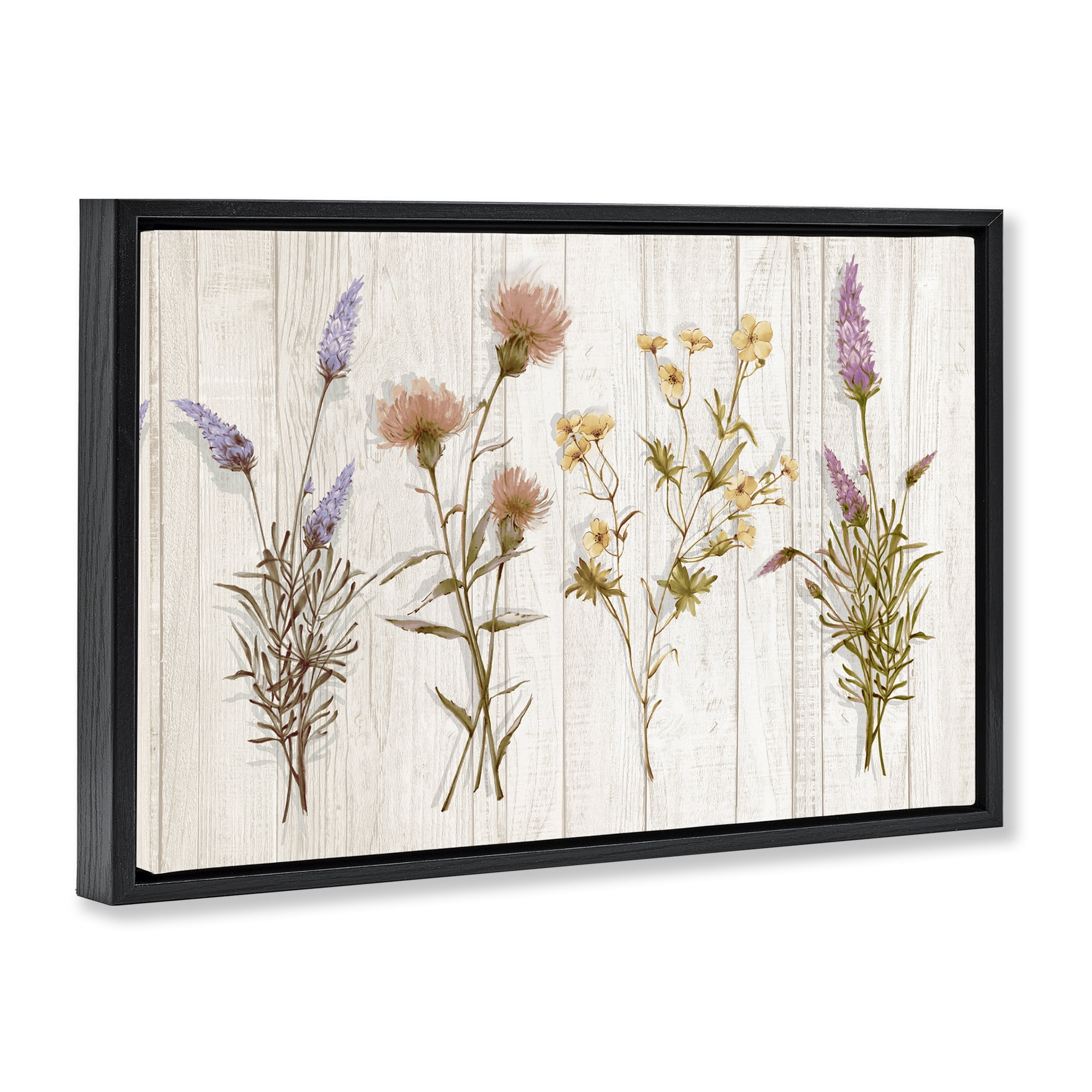 Stupell Industries Wild Flower Sprigs Plants & Flowers Painting Black Floater Framed Canvas Art Print Wall Art, 25 x 17