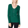 thumbnail image 1 of I.N.C Chandail-Over Côtelé avec Strass pour Femmes, Vert, Très Grand, 1 of 1