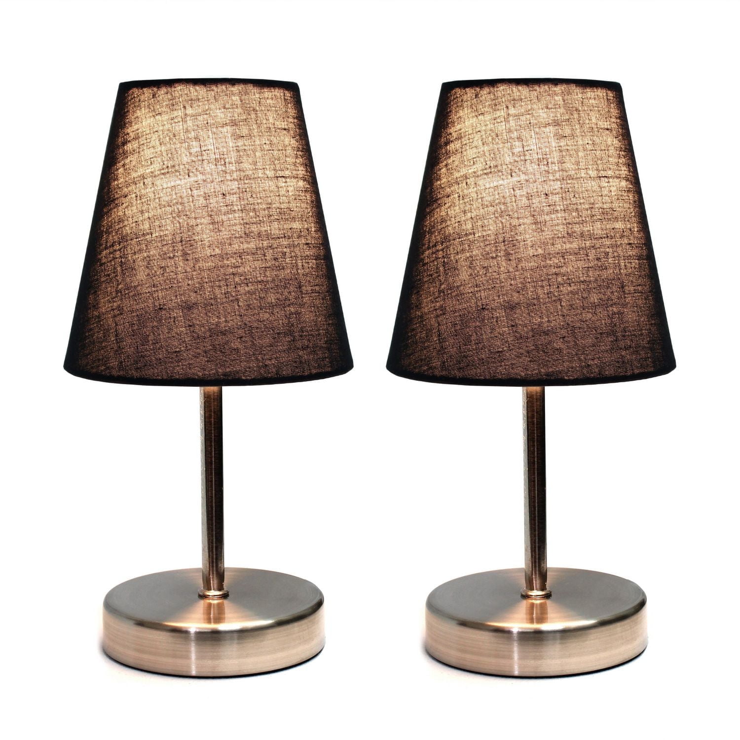 Simple Designs Sand Nickel Mini Basic Table Lamp with Fabric Shade 2 Pack Set