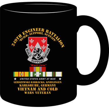 Black, 11 Oz,  Coffee Mug - Army - 249th Engineer Bn - Karlsruhe, Germany W Vn - Cold Svc