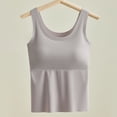 thumbnail image 2 of Padded Undershirts for Women Solid Color Scoop Neck Seamless Tank Top with Built-In Bra Soft Summer Everyday Cami Khaki M, 2 of 6