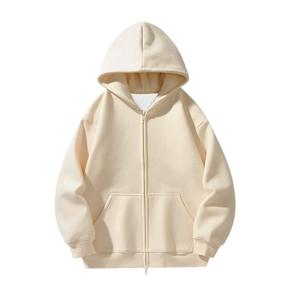 HNMKIU Unisex Full Zip Hoodie Double Sided Zipper Casual Loose Fit Long Sleeve Jacket Street Style Outerwear Light Yellow,M