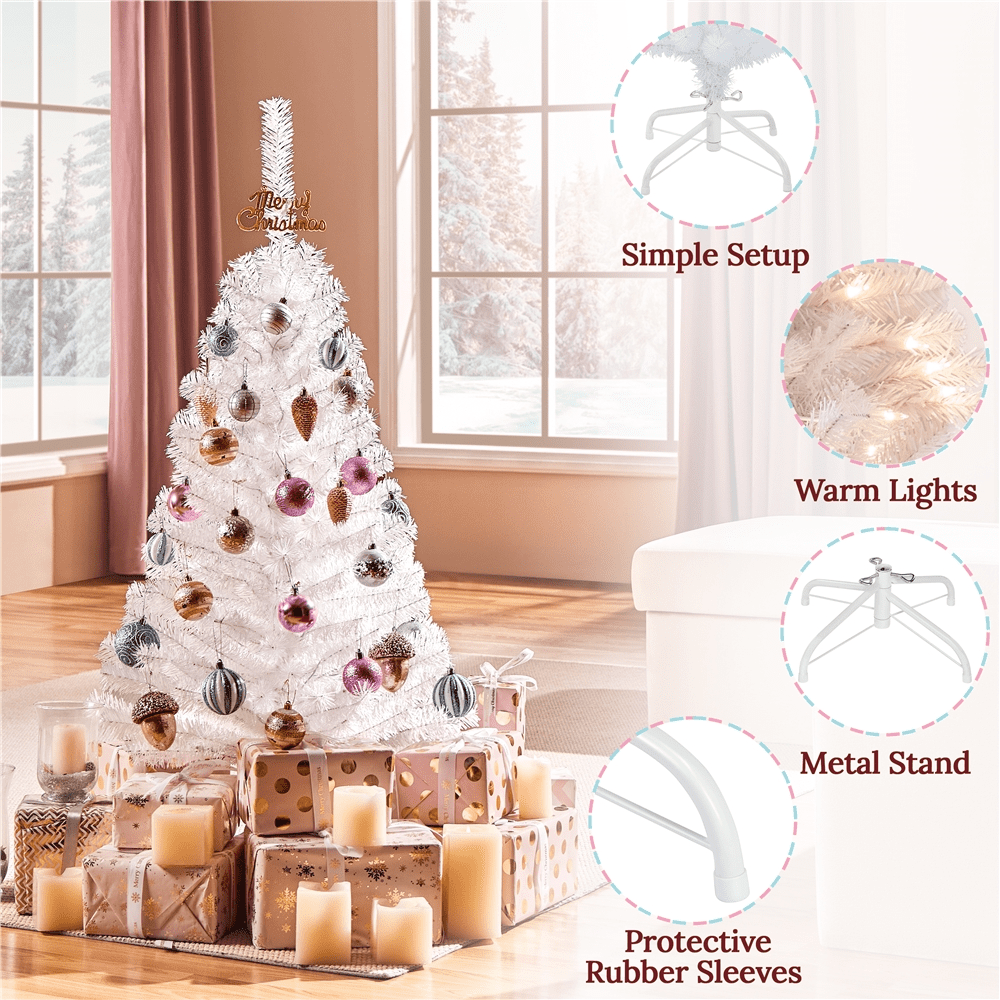 Alden Design 4ft Pre-lit Artificial Christmas Tree with 70 Incandescent Lights, White