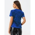 thumbnail image 4 of DARING DIVA Women's Velvet Blouse Tops Crew Neck Short Sleeve T-Shirt M Sapphire Blue, 4 of 6