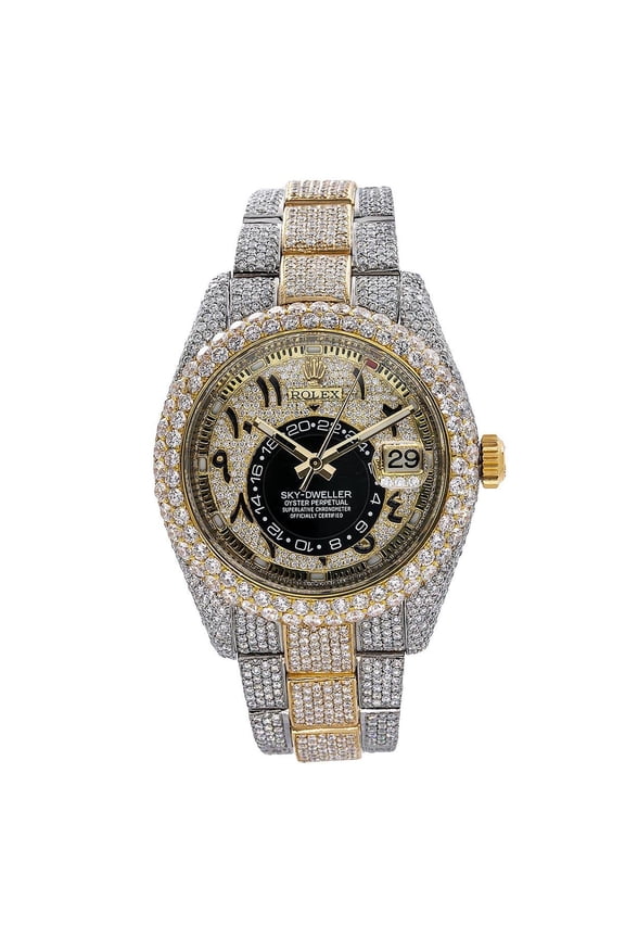 Pre-Owned Rolex Sky-Dweller 42MM 326933 Diamond Paved Eastern Arabic Dial Diamond Bezel Two Tone Yellow Gold Full Diamond Oyster Bracelet 25.75ct