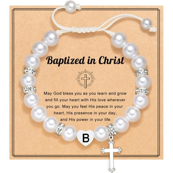 CROPD Initial Heart Cross Charm Bracelet for Girls, Baptism First Communion Easter Confirmation Gifts for Girls Teens