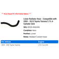 thumbnail image 2 of Lower Radiator Hose - Compatible with 2005 - 2015 Toyota Tacoma 2.7L 4-Cylinder GAS 2006 2007 2008 2009 2010 2011 2012 2013 2014, 2 of 2