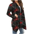 thumbnail image 6 of Kilaqueen Open Front Cardigan for Women Halloween Long Sleeve Spooky Season Lightweight Knit Cardigan Cute Pumpkin Cat Skeleton Print Outwear Coat, 6 of 6