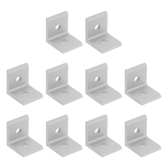 Uxcell 10Pcs Soporte de esquina interior de 2 agujeros, conector en L para perfil de extrusión de aluminio 3030 ranura T de 8.2mm para muebles, estructuras de enmarcado, plata