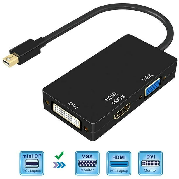 Mini Displayport To Hdmi Vga Dvi Adapter 4k Mini Dp Thunderbolt 3 In 1 Adapter Video Display Converter For Macbook Air Microsoft Surface Pro 3 4 Surface Book Thinkpad Google Chromebook Walmart Com Walmart Com