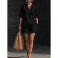 thumbnail image 3 of Women 2 Piece Short Sets Summer Lounge Outfits Sets Short Sleeve Trendy Casual Matching Set Black XXL, 3 of 6